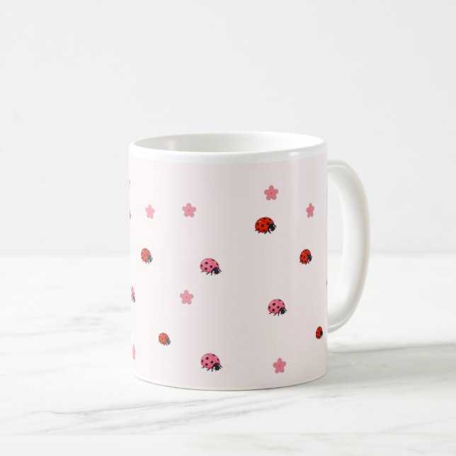 Pink Ladybug Garden Pattern Mug (Front Right)