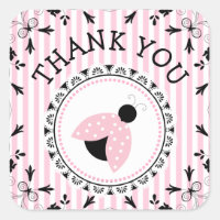 Pink Ladybug Girl Baby Shower Thank You Stickers