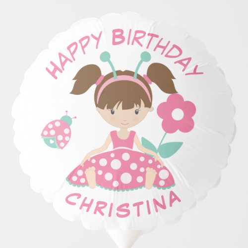 Pink Ladybug Girl Happy Birthday Balloon