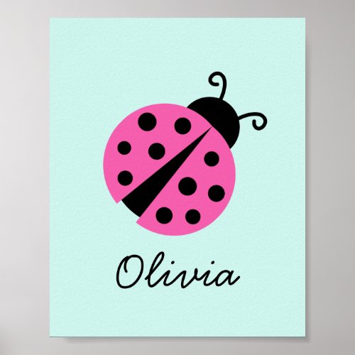 Pink ladybug girls baby room nursery decor poster