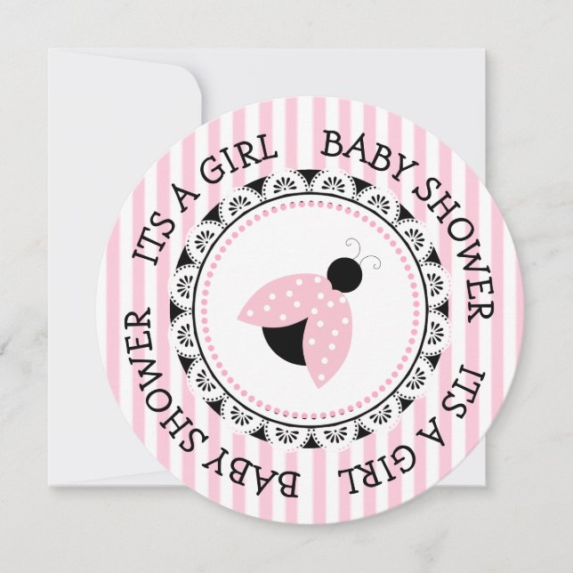 Pink Ladybug Girl's Baby Shower Invitations (Front)