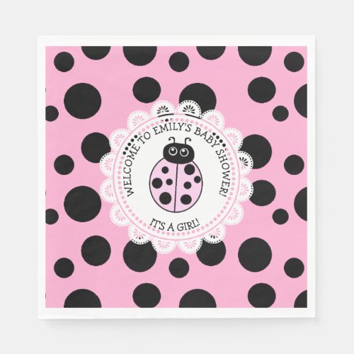 Pink Ladybug Girls Baby Shower Napkins