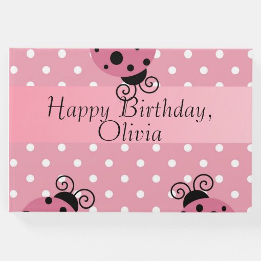 Pink Ladybug Happy Birthday Guestbook | Zazzle