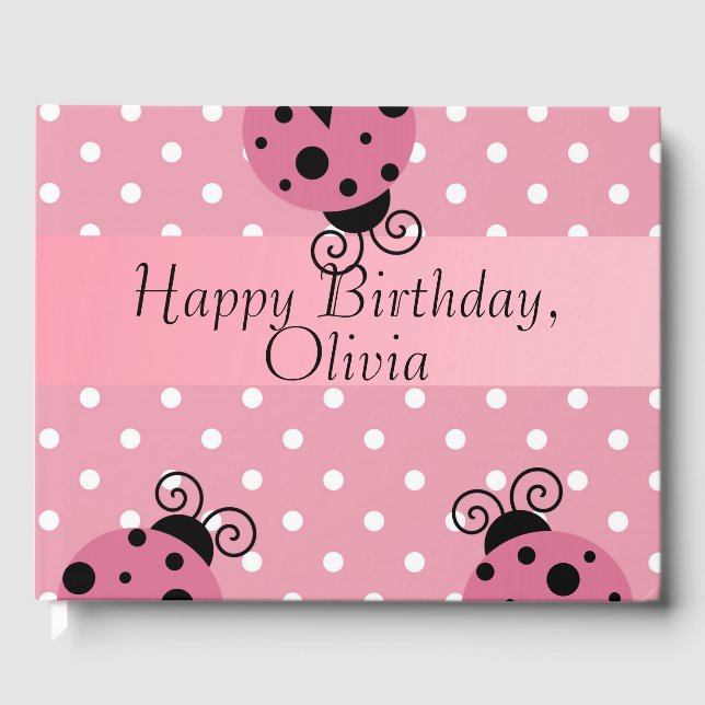 Pink Ladybug Happy Birthday Guestbook (Front)