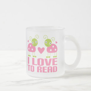 Pink Ladybug I Love To Read Gift Frosted Glass Coffee Mug
