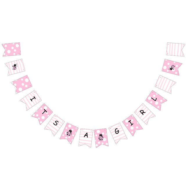 Pink Ladybug Its a Girl Baby Shower Bunting Flags (All)