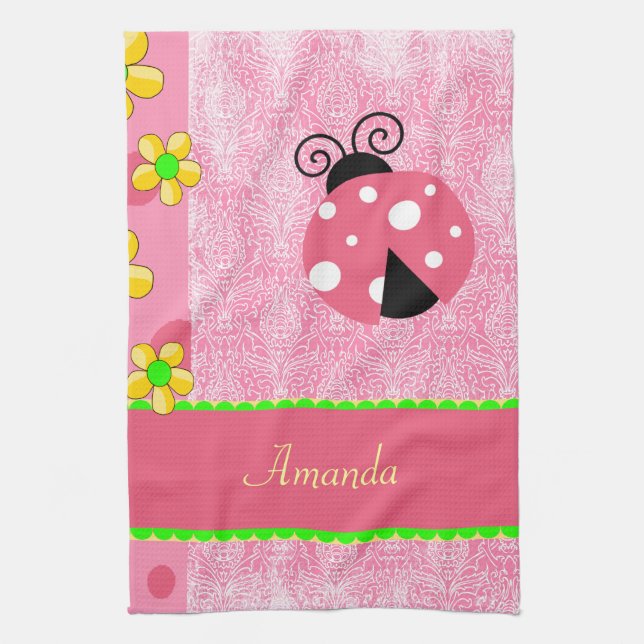 Pink Ladybug Kitchen Towel (Vertical)