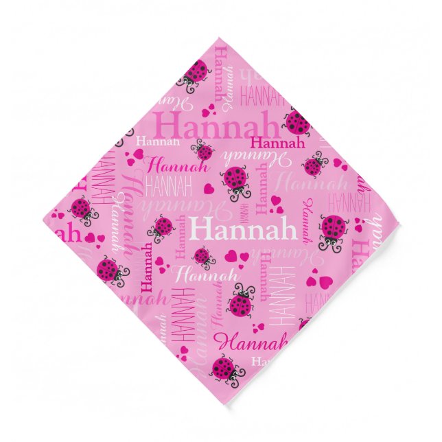 Pink ladybug ladybird hearts and name pattern bandana (Front)