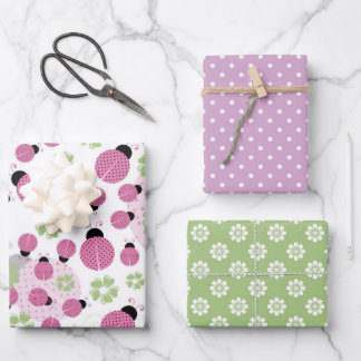 Pink Ladybug Matching Patterns Wrapping Paper Sheets