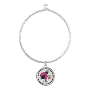 Pink Ladybug Monogram Bangle Bracelet