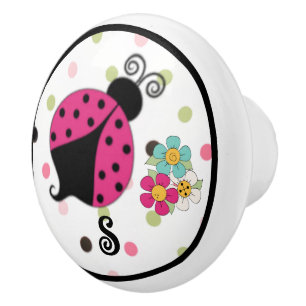 Pink Ladybug Monogram Ceramic Knob