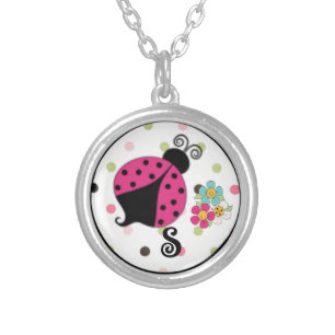 Pink Ladybug Monogram Pendant Necklace