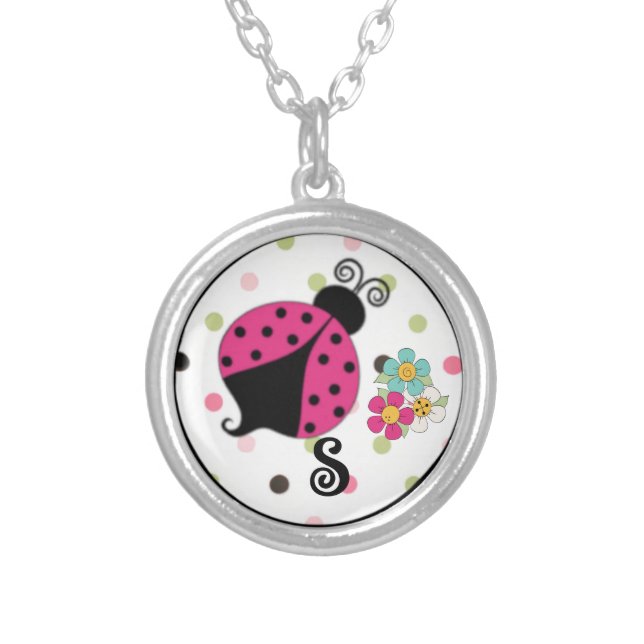 Pink Ladybug Monogram Pendant Necklace (Front)