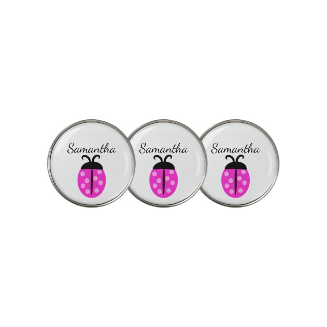 Pink Ladybug Name  Golf Ball Marker (3 Up)