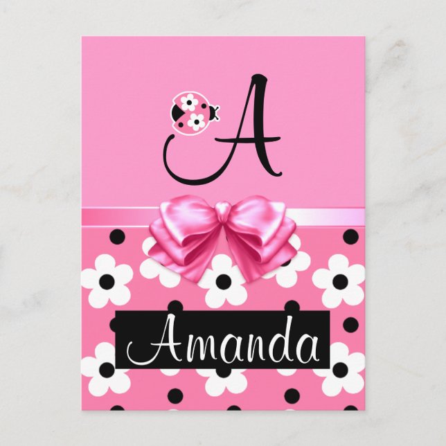 Pink Ladybug: Personalize Postcard (Front)