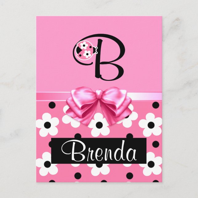 Pink Ladybug: Personalize Postcard (Front)