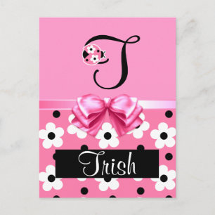 Pink Ladybug: Personalize Postcard