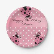 Pink Ladybug Personalized Birthday Paper Plates