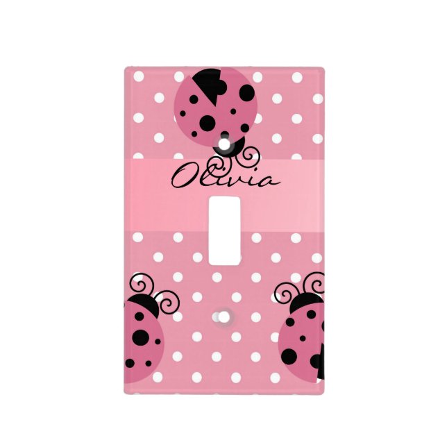 Pink Ladybug Personalized Light Switch Cover (Front)