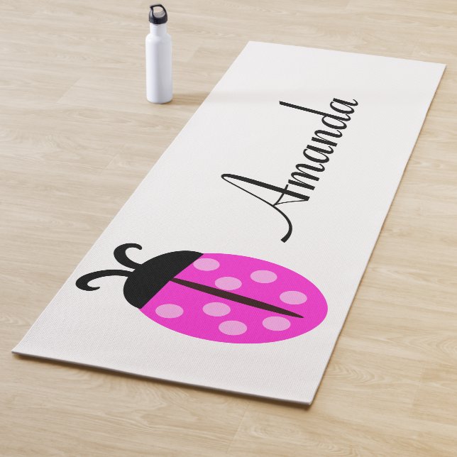 Pink Ladybug Personalized Name Yoga Mat (In Situ)