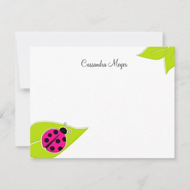 Pink Ladybug Personalized Stationery Note Card (Front)