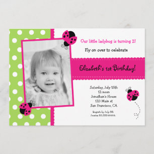 Pink Ladybug Photo BIrthday Party Invitations