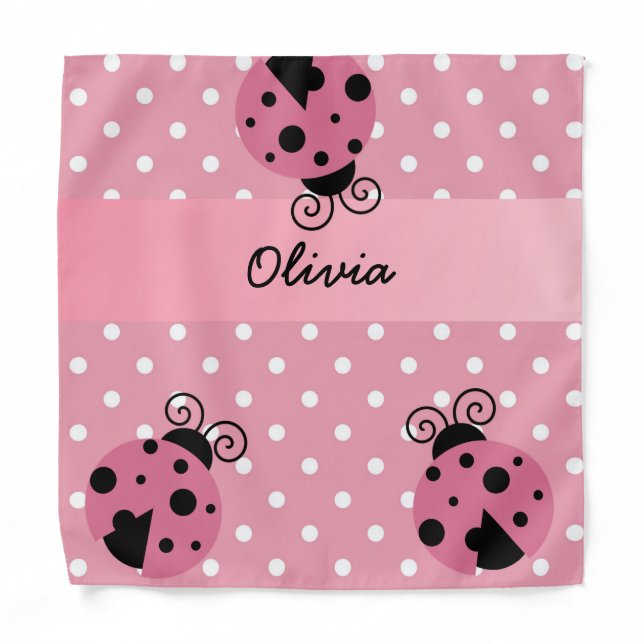 Pink Ladybug Polka Dot Personalized Bandana (Front)