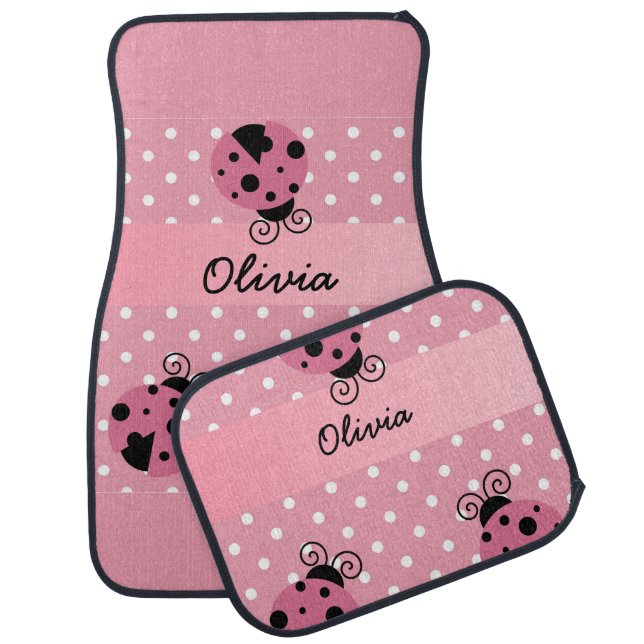Pink Ladybug Polka Dot Personalized Car Mat Set (Set)