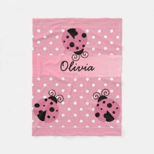 Pink Ladybug Polka Dot Personalized Fleece Blanket