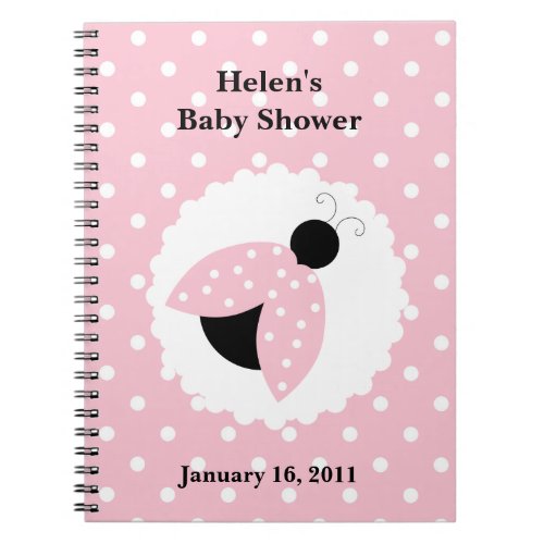 Pink Ladybug  Polka Dots Baby Shower Notebook