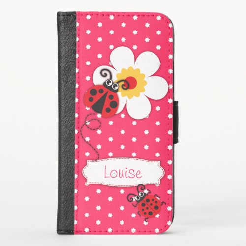 Pink ladybug polka flower girls iPhone flap case