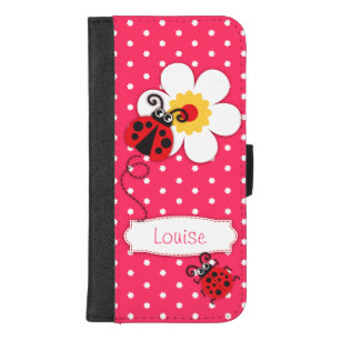 Pink ladybug polka flower girls iPhone flap case