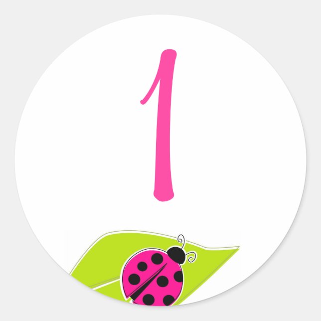 Pink Ladybug Sticker with Number (Front)