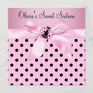 Pink Ladybug Sweet Sixteen Birthday Party Invitation