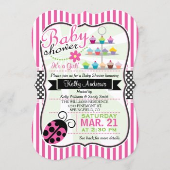 Pink Ladybug Theme Girl Baby Shower Invitation by Card_Stop at Zazzle