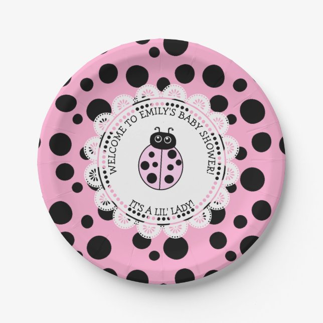 Pink Ladybug Themed Baby Shower Paper Plates (Front)