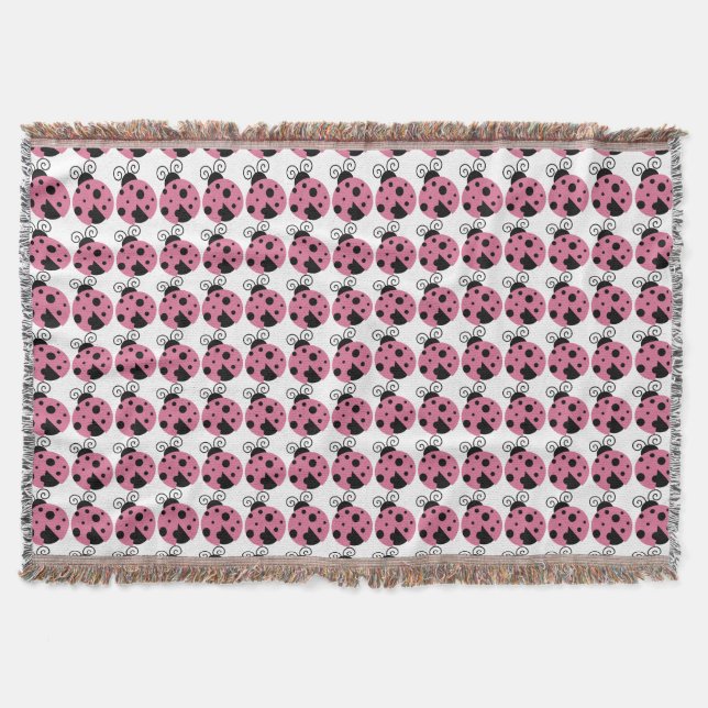Pink Ladybug Throw Blanket (Front)