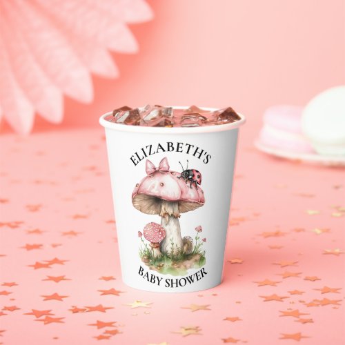 Pink Ladybug Watercolor Baby Shower  Paper Cups