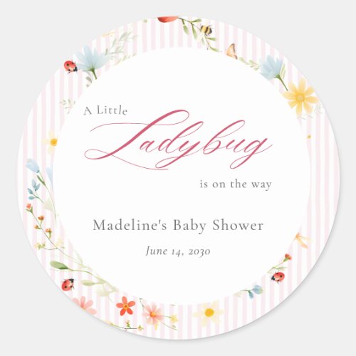 Pink Ladybug Wildflower Garden Baby Shower Classic Round Sticker