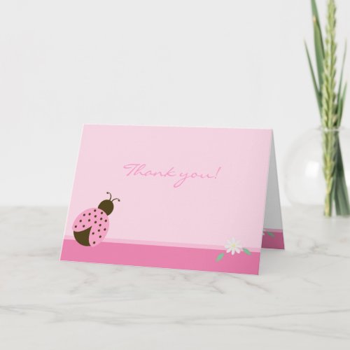 Pink Ladybug with daisy FOLDED thank you note