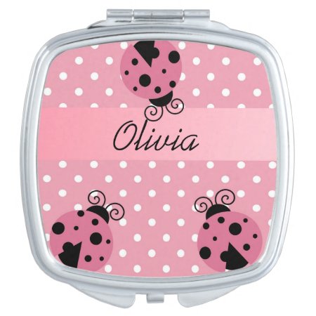 Pink Ladybug With Polka Dots Compact Mirror