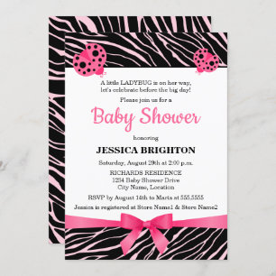 Pink Ladybug Zebra Stripes Baby Shower Invitation