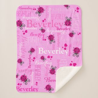 Pink ladybugs and hearts girls custom name sherpa blanket