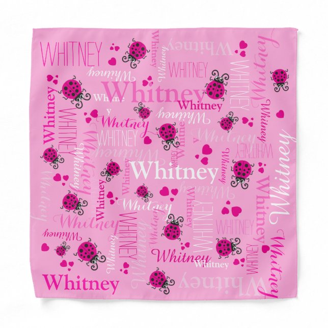 Pink ladybugs and hearts graphic custom name bandana (Front)