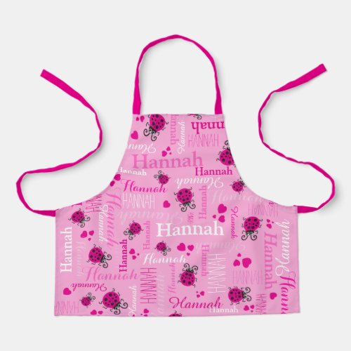 Pink ladybugs and hearts personalized name apron