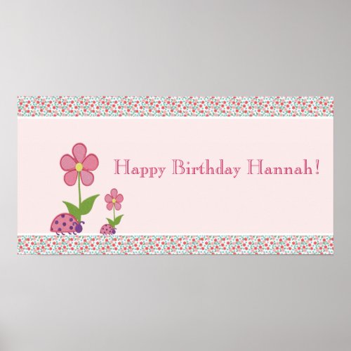 Pink Ladybugs Birthday Banner Poster