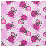 Pink ladybugs ladybirds flowers graphic pattern fabric