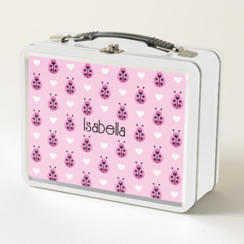 Pink Ladybugs Metal Lunch Box