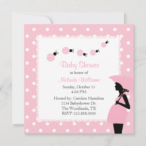 Pink ladybugs  Polka Dots Custom Baby Shower Invitation