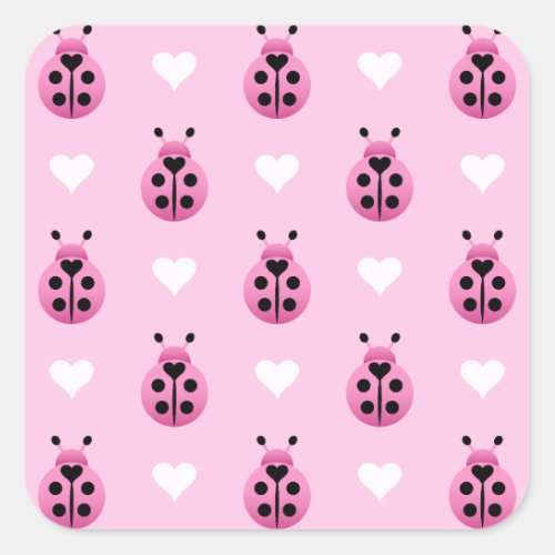 Pink Ladybugs Square Sticker